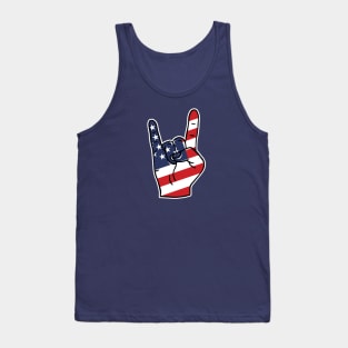 Rock On USA American Flag Rock Hand Tank Top